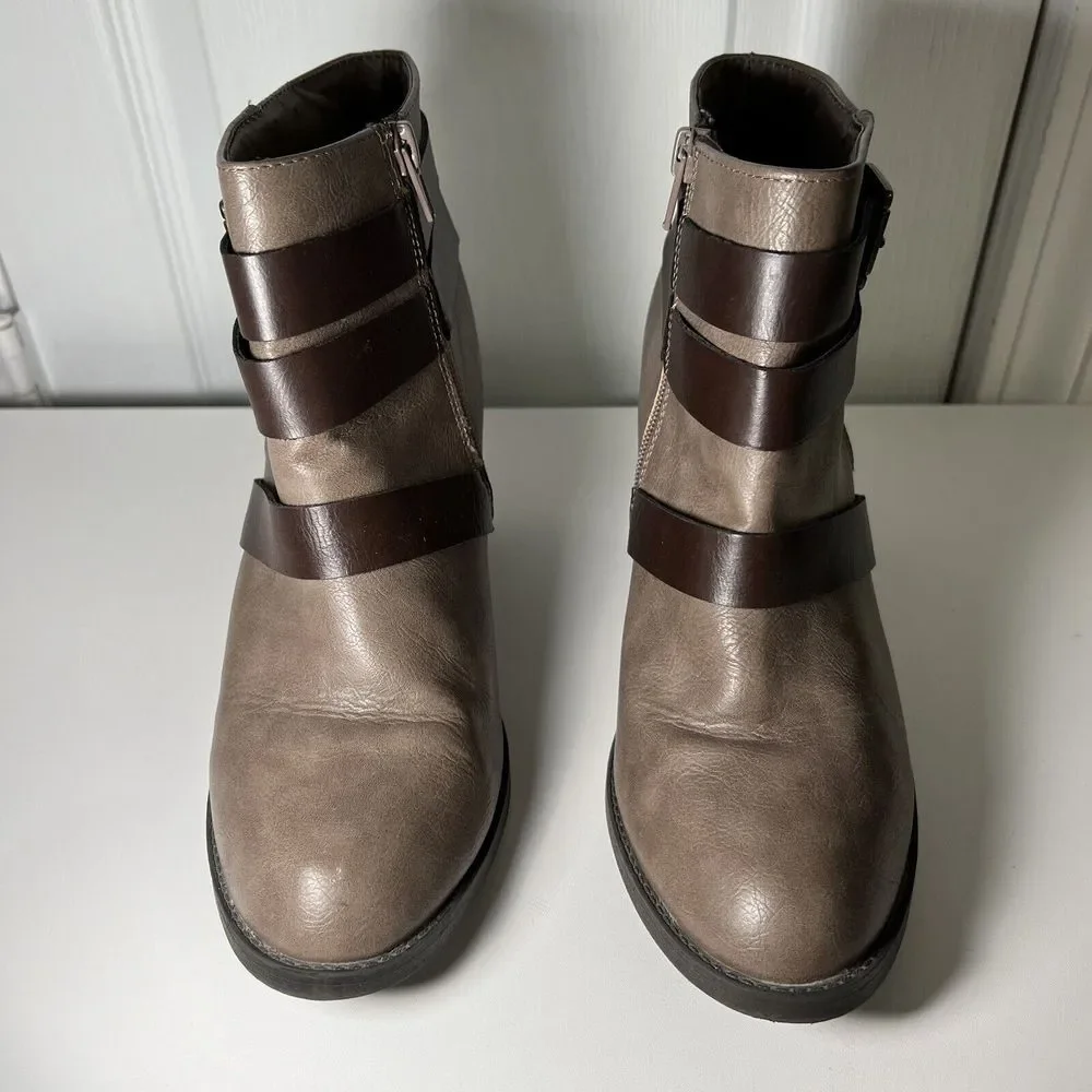 Rampage Boots Womens 8.5 M Vinci Ankle Booties‎ Brown Faux Leather